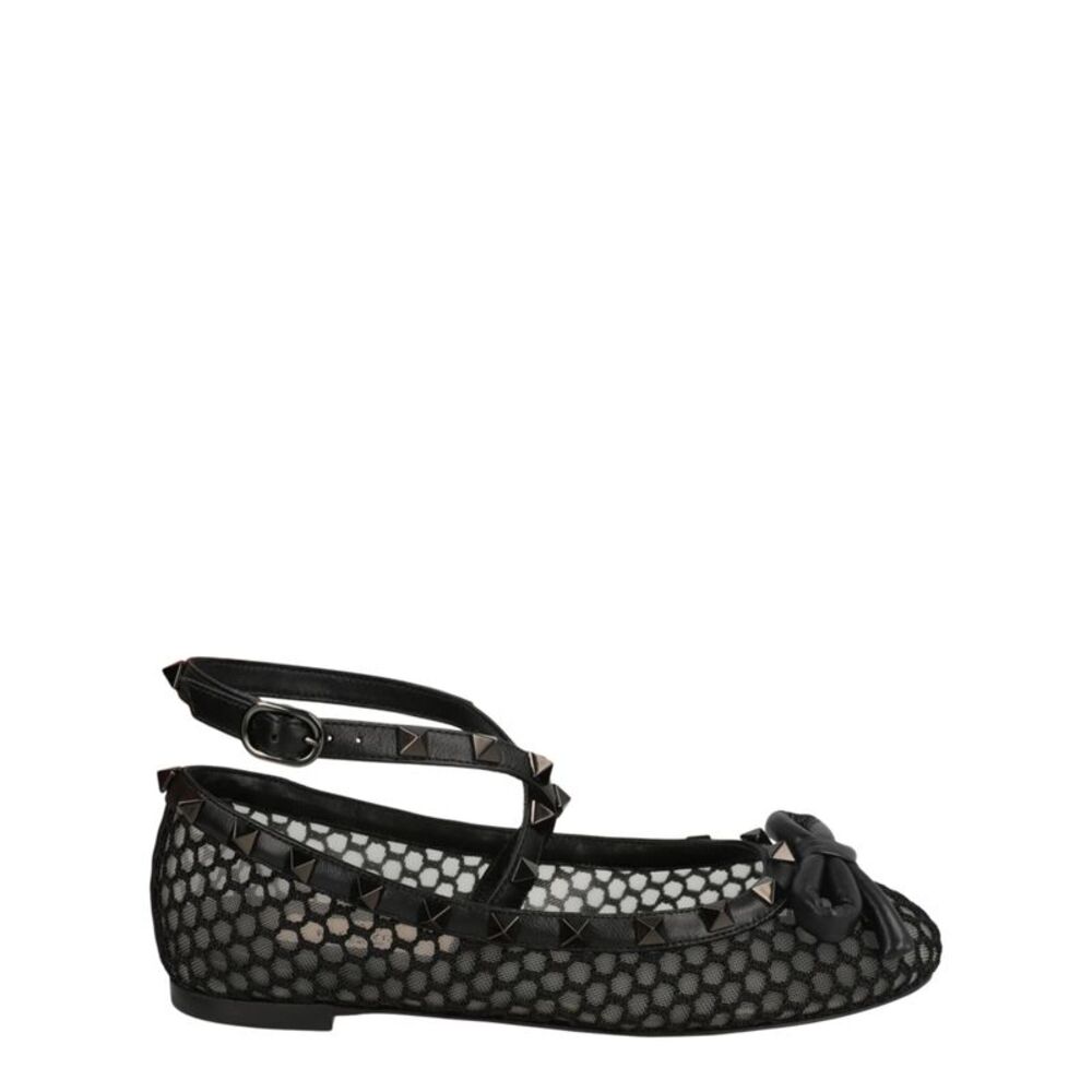 Valentino Rockstud Mesh Ballet Flats Black Womens